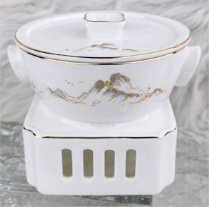 Juego de vajilla con decoración de río y montaña, borde dorado a mano, vajilla de lujo para hotel, banquete de boda, restaurante, porcelana china - Product Image 4
