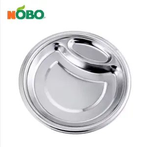 European Style Round Stainless Steel Compartment Divided Dinning Serving Dumpling Plates