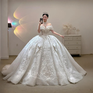 Vestido de Novia de Lujo Estilo Princesa con Encaje, Cola Catedral, Hecho a Medida para Ocasiones Especiales Lsjj28 - Product Image 4