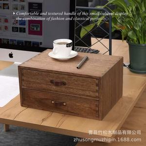 Wooden Double <b>Drawer</b> <b>Storage</b> <b>Box</b> Solid Wood Office Organizer Rectangle Shape With Partitions Desktop <b>Drawer</b> Organizer - Product Image 4