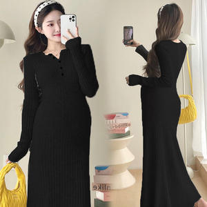 Vêtements de maternité pour femmes enceintes Sous-vêtements d'<span class=keywords><strong>allaitement</strong></span> Robe d'<span class=keywords><strong>allaitement</strong></span> Robe longue à manches longues en tricot de <span class=keywords><strong>grossesse</strong></span> - Product Image 5