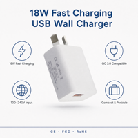 Adaptateur de voyage USB 18W QC3.0 à charge rapide, 5V3A, prise USB AU EU US UK, chargeur rapide pour téléphone portable
