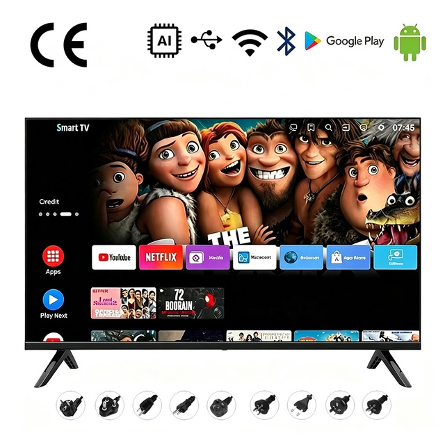 65 Inch Smart TV LED Android 4K UHD Display with Smart System WiFi for Black 60Hz for Home & Hotel Use