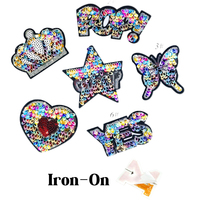 Appliques brodées en sequins réversibles brillants et colorés en forme de couronne et d'étoile pour vestes, sacs et décoration de vêtements DIY