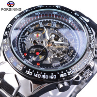 Montre Homme Squelette en Acier Inoxydable Style Européen Manuel Vent Mécanique Montre Lumineuse Mains Verre
