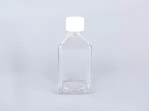בקבוק מרובע מדיה סטרילית עמיד בפני דליפות באיכות גבוהה 250 מ""ל PET כובע טבעי