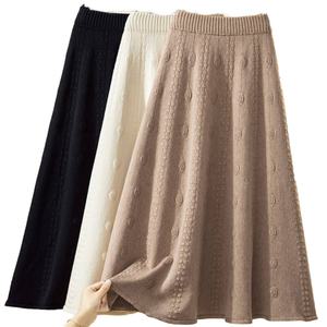 Jupe en maille taille haute à grande ampleur pour femme, nouvelle mode automne-hiver, mi-longue, couleur unie, coupe trapèze, élégante - Product Image 1