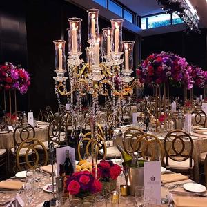 Evento decorazioni da tavola di nozze centrotavola <span class=keywords><strong>oro</strong></span> braccio candelabri in metallo 9 titolari di nozze candelabri di cristallo in vendita - Product Image 5
