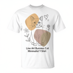 T-shirt minimalista con gatto birmano in stile line art, unisex, per adulti, girocollo, manica corta, stampa digitale - Product Image 2