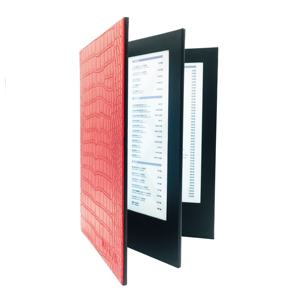 4 विचार 3 पैनल नेतृत्व वाला मेनू कवर रेस्तरां के नेतृत्व वाले मेनू धारक के लिए लाल क्रोकोडाइल-पैटर्न्ड चमड़े को अनुकूलित करता है - Product Image 4