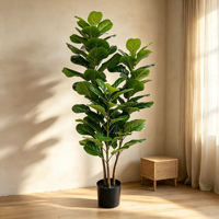 Künstlicher Ficus-Baum mit Blättern und Pflanzgefäß, 1,5 m hoher Kunstbaum mit Naturholzstamm für Heim- und Bürodekoration