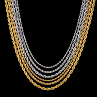 Mode Plaqué Or Chaîne En Acier Inoxydable 22 ''24'' 26 ''Twist 3mm Corde Chaîne Collier Femmes Hommes Hip Hop Corde Torsadée Collier