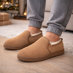 <span class=keywords><strong>Chaussons</strong></span> décontractés pour hommes en daim de vache légers et antidérapants avec semelle intermédiaire en mousse à mémoire de forme et semelle extérieure en TPR pour une utilisation intérieure/extérieure en hiver - Product Image 5