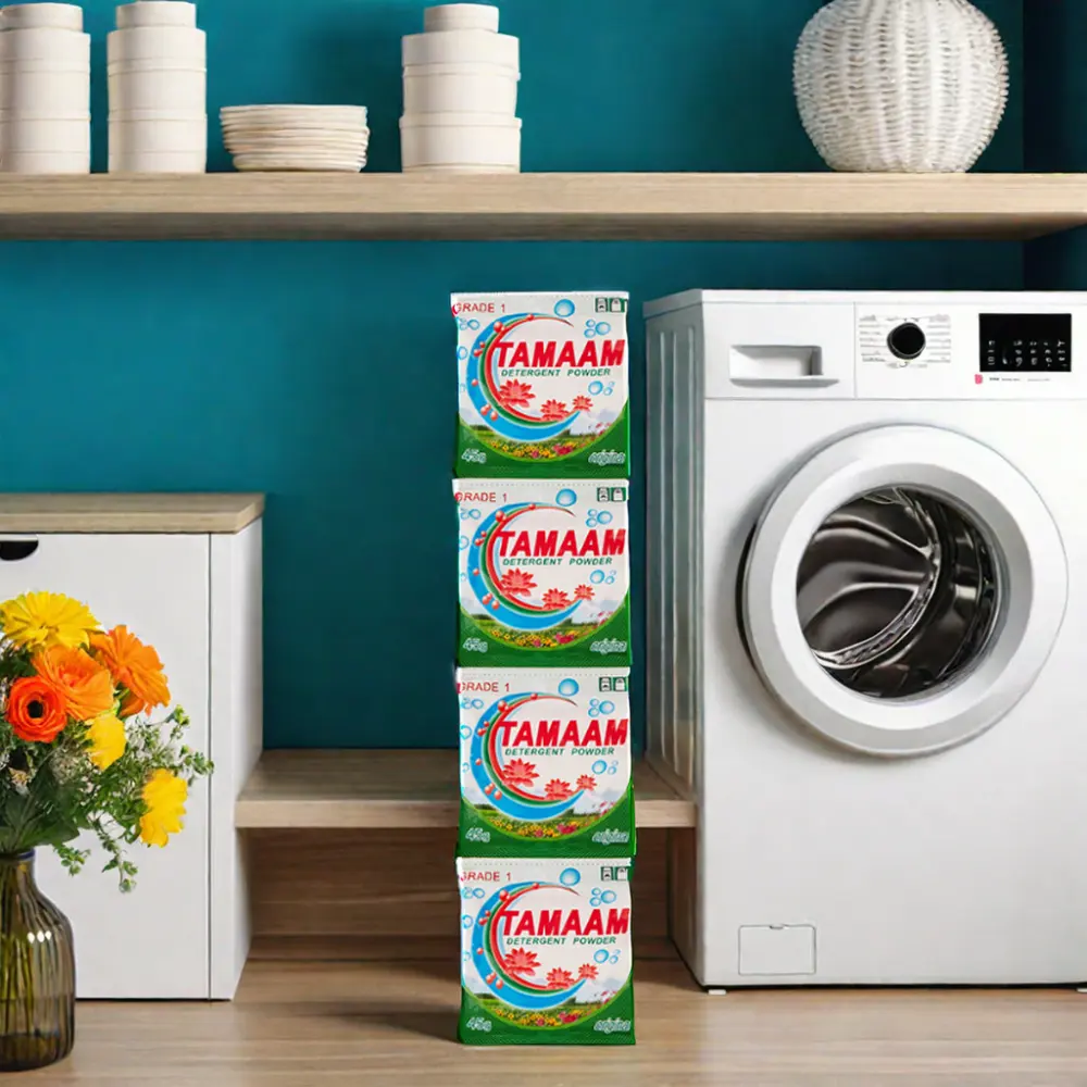 하이 퀄리티 45g 가정용 세탁기 딥 클린 세탁 분말 세제 높은 거품 저렴한 도매 원료