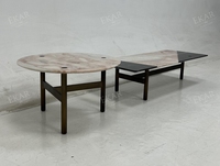 Ensemble de table d'appoint moderne en marbre avec cadre en métal et acier, design rond et rectangulaire créatif pour la maison et la villa