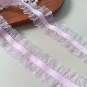 شريط دانتيل أبيض عالي الجودة ذو وجهين بحافة على شكل زهرة اللوتس، شريط مرن من النايلون النقي بألوان صلبة متنوعة - Product Image 2