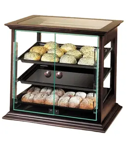 Plateau de cuisson en bois avec couvercle en verre, armoire de présentation pour boulangerie et pain