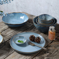 Ensemble Vaisselle de Dîner Nordique en Gros, Assiettes en Grès Réactif Fantaisie, Vaisselle de Restaurant Rustique en Porcelaine Céramique