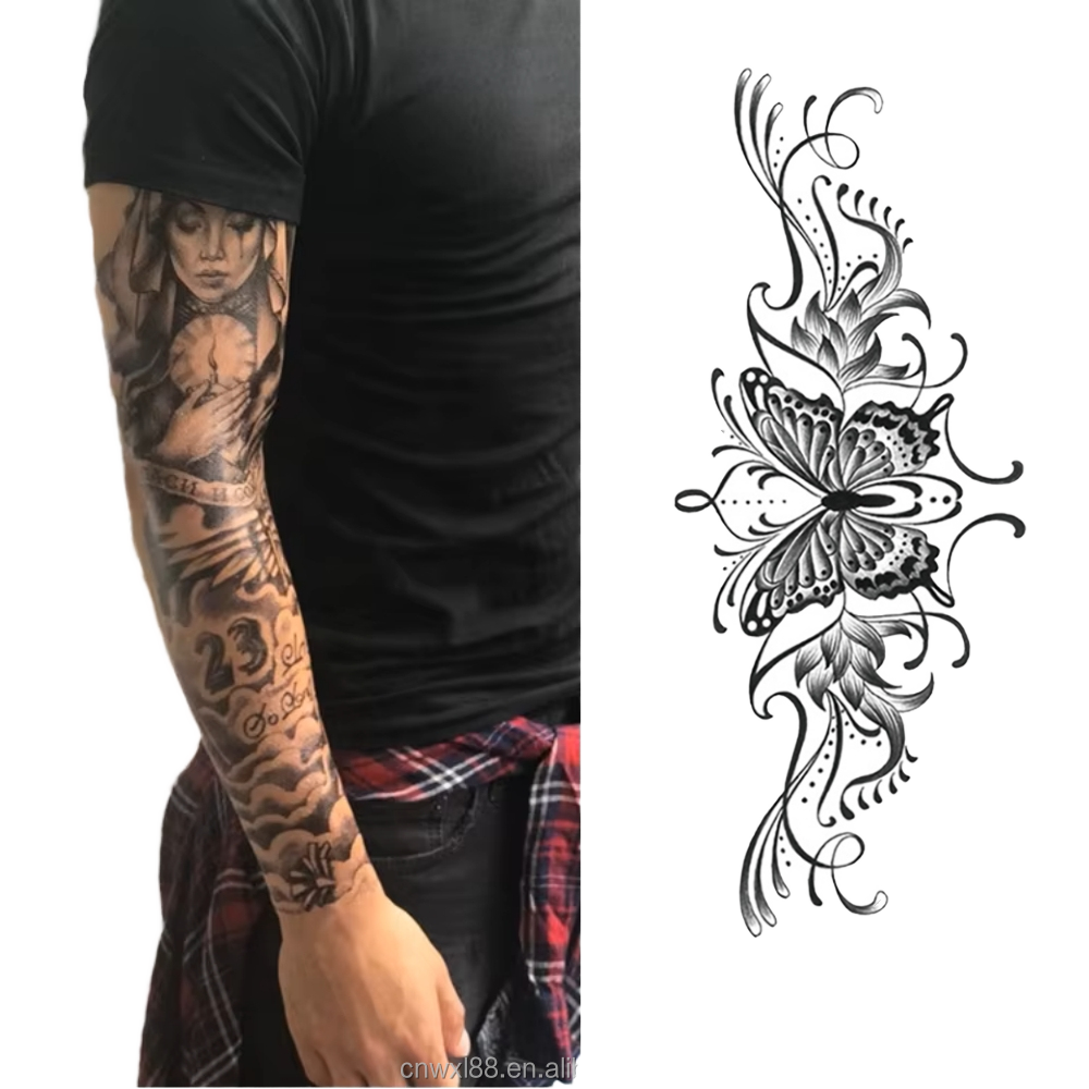 Wholesale Men's Waterproof Long Last Body Makeup New Temporary Full Arm Tattoo Designs for Face Application