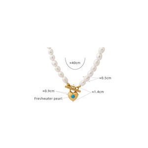 قلادة خانقة جديدة من اللؤلؤ الطبيعي مع مشبك من الفولاذ المقاوم للصدأ وقلادة على شكل قلب من حجر الفيروز <span class=keywords><strong>2026</strong></span> - Product Image 2