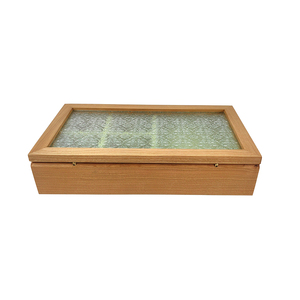 Caja de regalo de joyería de terciopelo de madera de cerezo de lujo grande con logotipo personalizado con tapa de vidrio en relieve para anillos, pendientes, pulseras, Relojes - Product Image 6
