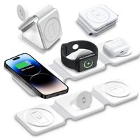 Chargeur sans fil magnétique 3-en-1 15W avec port Type-C, support pliable en ABS pour téléphone portable, montre et écouteurs - Utilisation sur bureau