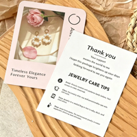 Cartes de remerciement personnalisées pour marque de bijoux avec reliure parfaite et impression numérique sur carton duplex, pelliculage pour emballage cadeau événementiel