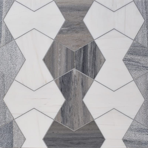 Mosaico de Mármol Multifinishing Cravat Snow White y Skyline Stone Waterjet Bowtie para Revestimiento de Baños de Lujo - Product Image 1