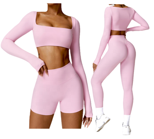 LUMIARA ARTISAN |   Conjunto de Yoga Personalizado con Logotipo para Mujer, Top Corto de Manga Larga y Pantalones Cortos |   Ropa Deportiva de Spandex Prismática Sin Costuras |   ODM Venta al por Mayor - Product Image 2
