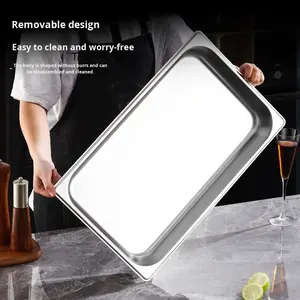 เตาอุ่นอาหารบุฟเฟ่ต์สแตนเลสสีเงิน แบบตั้งโต๊ะ ฝาปิดแบบพลิกได้ มองเห็นอาหารได้ ใช้ไฟฟ้า เหมาะสำหรับโรงแรม ร้านอาหาร - Product Image 4