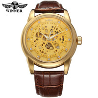 Winner Vintage Royal Mechanische Uhr für Herren, braunes Lederarmband, prägnante, ultradünne Herrenuhr, modische Uhr
