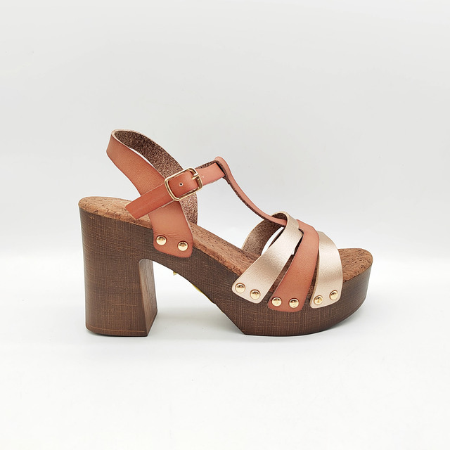Customized Women's Wedge T-strap Sandals Light Weight Wooden Clogs Heels for Ladies