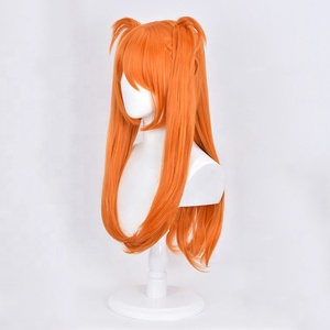 Perruque de cosplay <span class=keywords><strong>Asuka</strong></span> <span class=keywords><strong>Langley</strong></span> <span class=keywords><strong>Soryu</strong></span> en gros, 65 cm de long, orange, lisse, en EVA, perruque synthétique d'anime avec deux queues de cheval - Product Image 4