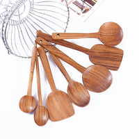 Ensemble d'ustensiles de cuisine en teck moderne, élégant et luxueux, 7 pièces, spatules longues, résistant au lave-vaisselle, sans danger pour les aliments, écologique, cuisine