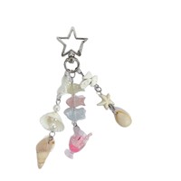 Porte-clés d'été à perles thème Océan, Breloque de sac étoile de mer, coquillage, conque, Pendentif coloré poisson et gobelet, Anneau porte-clés avec fermoir étoile pour femmes et filles