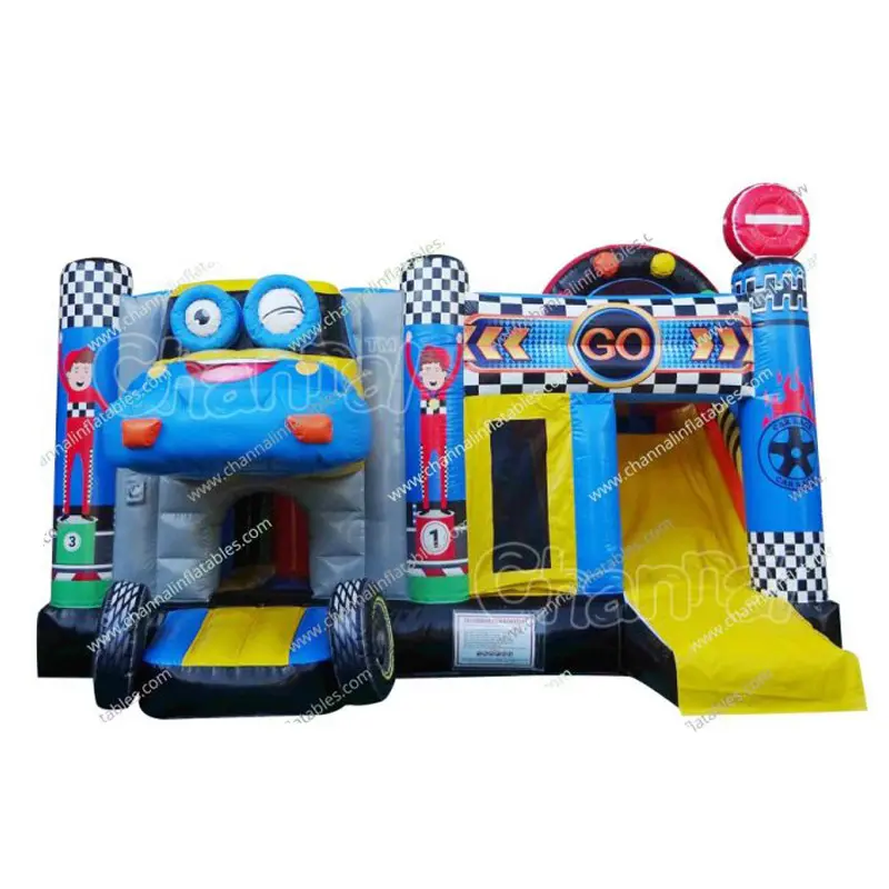Hot Sale Car Race Inflatable Combo Kids Sports Car Bounce House PVC Commercial Children Dry Slide Jumper Inflatable Bouncer