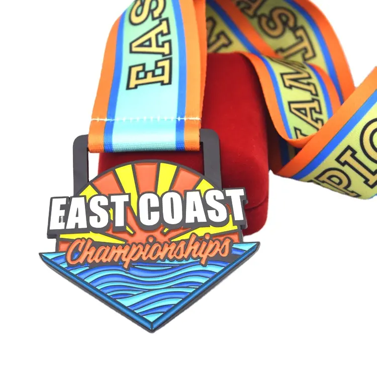 USA East coast beach soccer medals championships sport enamel medal with sublimation ribbon