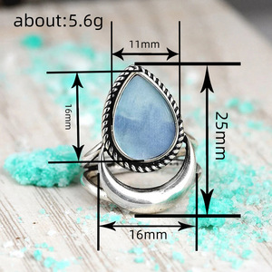 A079 Anelli alla Moda a Forma di Goccia d'Acqua con Gemma di Acquamarina, Montatura a Castone, Gioiello Unisex da Regalo - Product Image 4