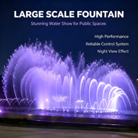 Solutions de fontaines d'eau dansantes à grande échelle, effet de pulvérisation puissant, design moderne, construction en acier inoxydable pour fontaine domestique