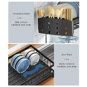 Égouttoir de cuisine noir pour vaisselle, support de séchage et de rangement au-dessus de l'évier avec porte-couteaux - Product Image 2