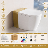 WC intelligent monobloc en céramique moderne avec bidet intégré, chasse d'eau automatique par capteur, siège chauffant inclus, fixation au sol, couleur or, télécommande