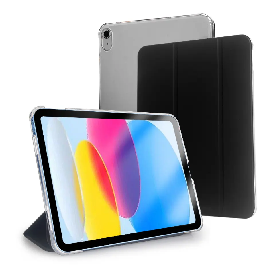 2023 Novo design de capa protetora transparente para tablet ipad 10th 10.9 polegadas, capa dura de couro PU para tablet, tecido sensível à pele, novo design