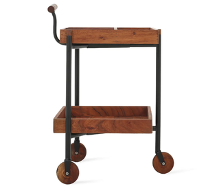 Rustikaler 2-stöckiger Servierwagen aus Akazienholz, klassischer Küchenwagen mit unterteilter Oberseite und Holzgriff - Product Image 5