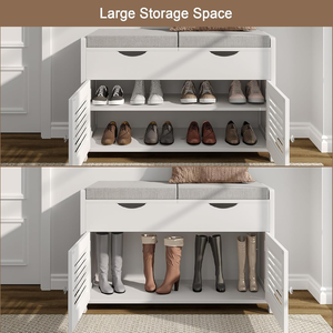 White Entryway <strong>Storage</strong> <strong>Bench</strong> with Lift Top, 2-Seat Shoe Rack Cabinet with Adjustable Shelf <strong>for</strong> <strong>Hallway</strong> - Product Image 3