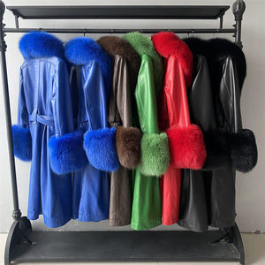 All'ingrosso sopra il ginocchio cappotto in vera <span class=keywords><strong>pelle</strong></span> di pecora con polsini in pelliccia di volpe Casual giacca a vento da <span class=keywords><strong>donna</strong></span> <span class=keywords><strong>Trench</strong></span> lungo cappotto in vera <span class=keywords><strong>pelle</strong></span> - Product Image 6