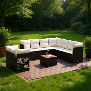 Black <b>Rattan</b> Garden <b>Sofa</b> Set 6 Seater Outdoor Furniture Weather Resistant Contemporary Design - Product Image 2