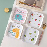 Assiette carrée en mélamine 100% réutilisable et écologique, motif dessin animé mignon, idéale pour les fêtes d'enfants et les dîners