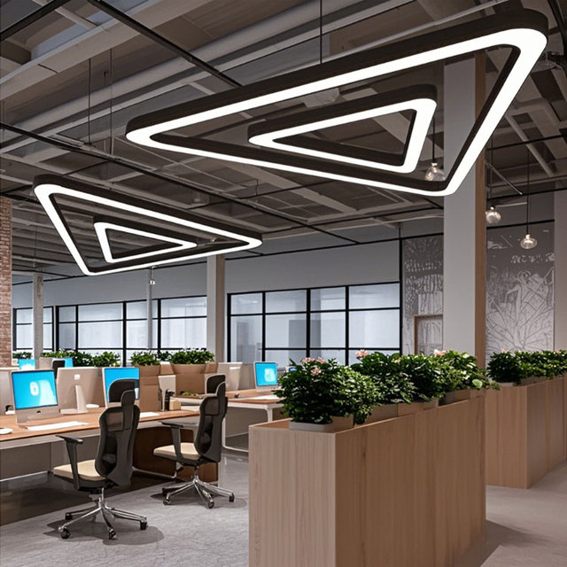 LED Triangle Linear Lights 110V-230V Metal Office Hexagonal Chandelier Hanging Lamp Acrylic Commercial Decorative Pendant Light