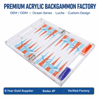 Jeu de backgammon en acrylique transparent avec impression couleur motif dessin animé océan, plateau de jeu de backgammon portable pour voyage, vente en gros OEM