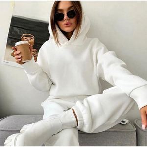 Bộ áo nỉ nữ mùa đông Bộ quần thể thao thời trang giản dị màu trơn Bộ hai mảnh - Product Image 5